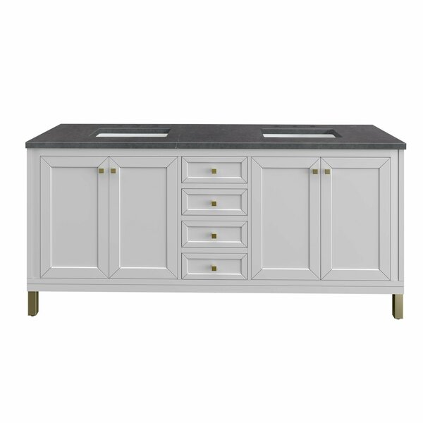 James Martin Vanities Chicago 72in Double Vanity, Glossy White w/ 3 CM Charcoal Soapstone Top 305-V72-GW-3CSP